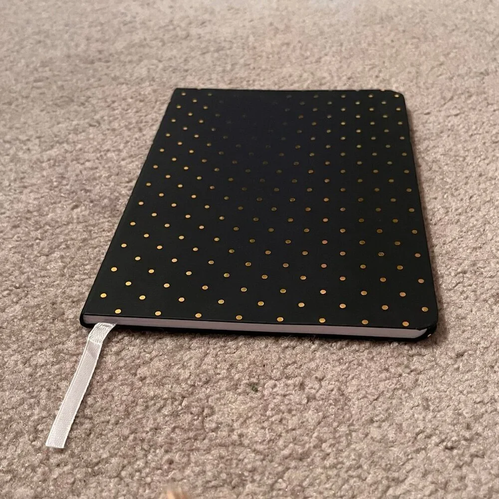 Chic Black & Gold Polka Dot Hardcover Writing Journal - Lined w/ Bookmark Ribbon